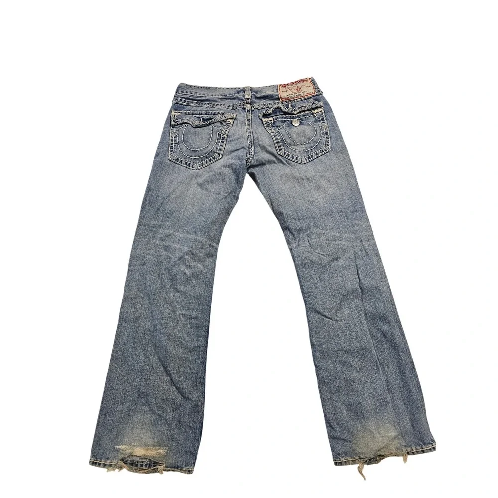 True Religion Ricky Super T Jeans Mens 36 Light Wash Straight Leg Distressed USA